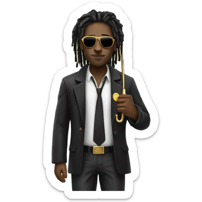 Black male with dreadlocks wearing gold sunglasses holding an umbrella for the rain but instead of rain its money  sticker