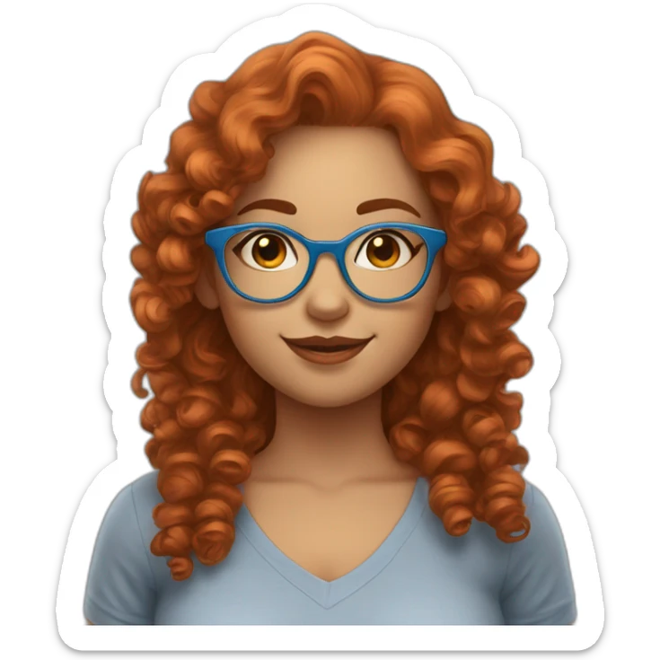 pretty curvy girl with curly copper hair and blue glasses saying hola sticker