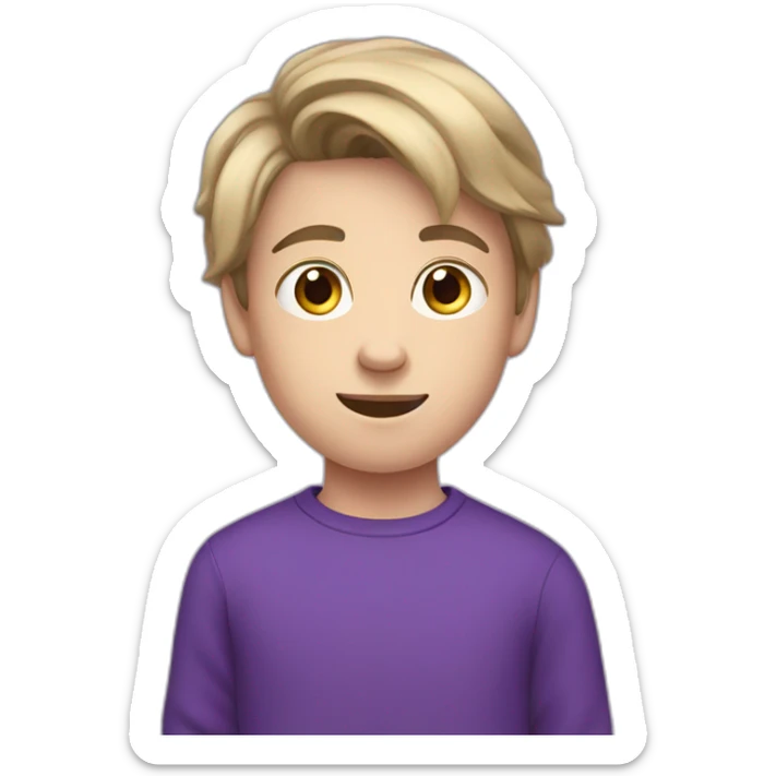 13 year old white boy fron The Netherlands wearing jogging pants and a purple sweater with dark hair sticker