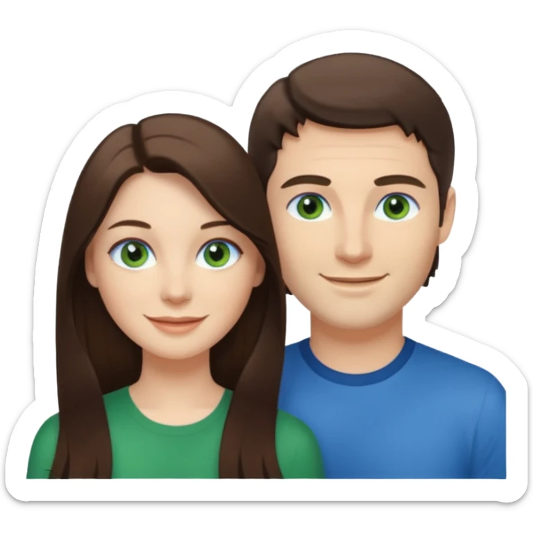 “A Polaroid-style photo of a couple with a heart of a white woman with long brunette hair and blue eyes, and a white man with short brunette hair and green eyes.” sticker