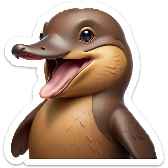Cinematic Cute Yawning Platypus Portrait Emoji, Head tilted slightly with a dramatic, wide-open yawn, showcasing a soft, textured brown fur with a relaxed duckbill and droopy eyes in drowsy contentment, Simplified yet irresistibly adorable features, highly detailed, glowing with a soft, cozy glow, high shine, relaxed yet expressive, stylized with a touch of quirky charm, bright and endearing, soft glowing outline, capturing the essence of a sleepy yet affectionate platypus, so drowsy it feels like it could float out of the screen and curl up for a nap! sticker