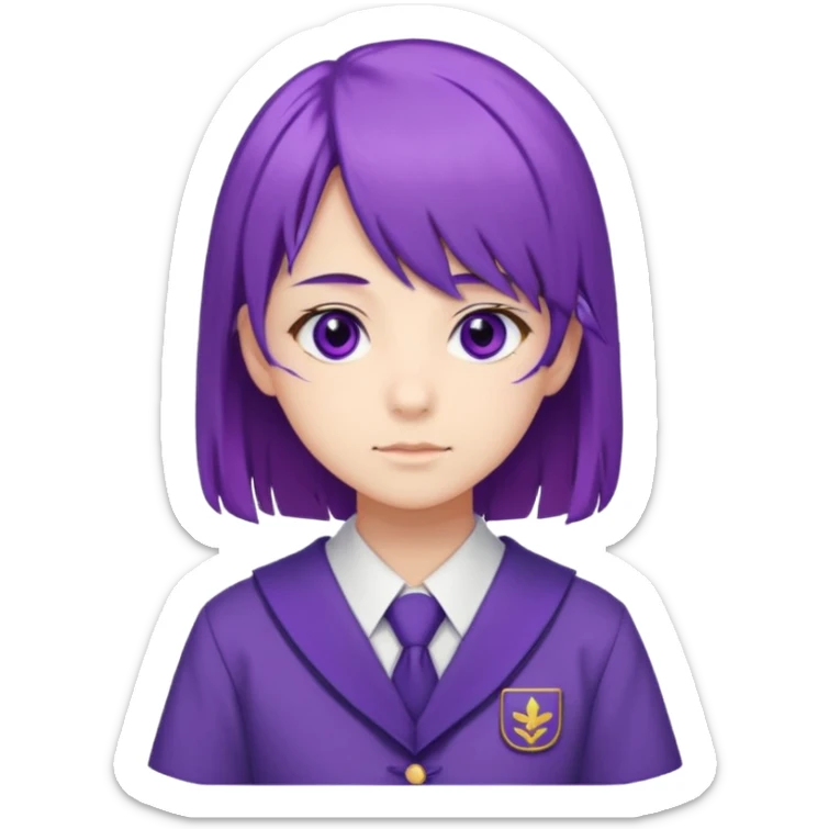a high school student, student council president, purple hair, purple eyes, wearing a typical Japanese school uniform sticker