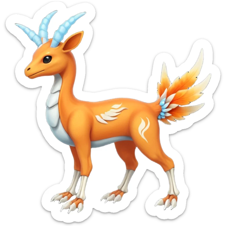 Skeletal feathery fiery horned Amaura-Aurorus-Pokémon-Fakémon-hybrid-fusion-creature, full body sticker