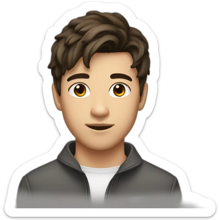 18 years old boy with brown eyey, dark brown modern mullet haircut and earring in left ear sticker