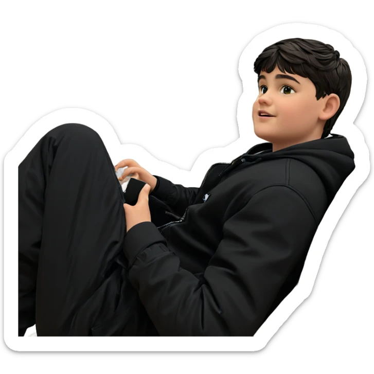 boy in black jacket indoors sticker