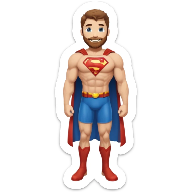 Full body Adult size Superman Blue Eyes Scruffy Redish and light Brown trimmed Beard Muscle happy sticker