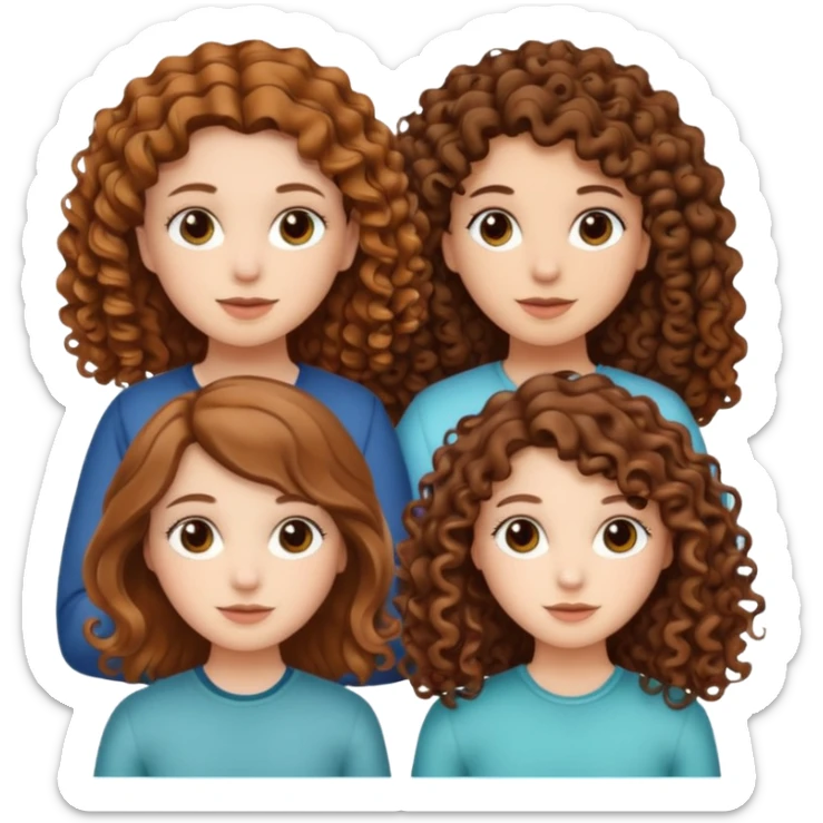 Three white girls, all of off this with brown hair but one whit straight one whit curly and one whit very curly sticker