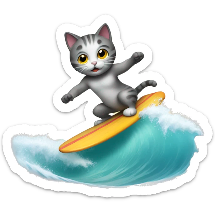 cat surfing sticker