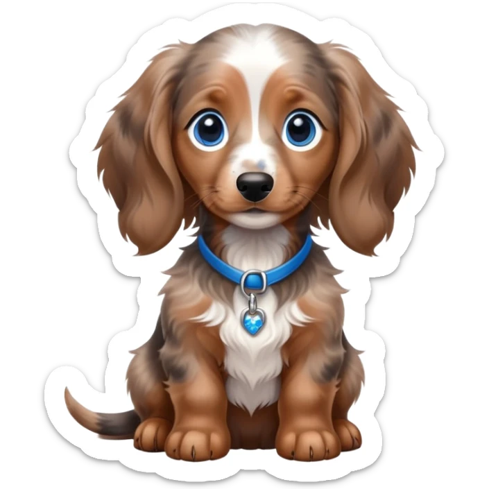 Brown Merle long hair dachshund puppy with blue eyes sticker