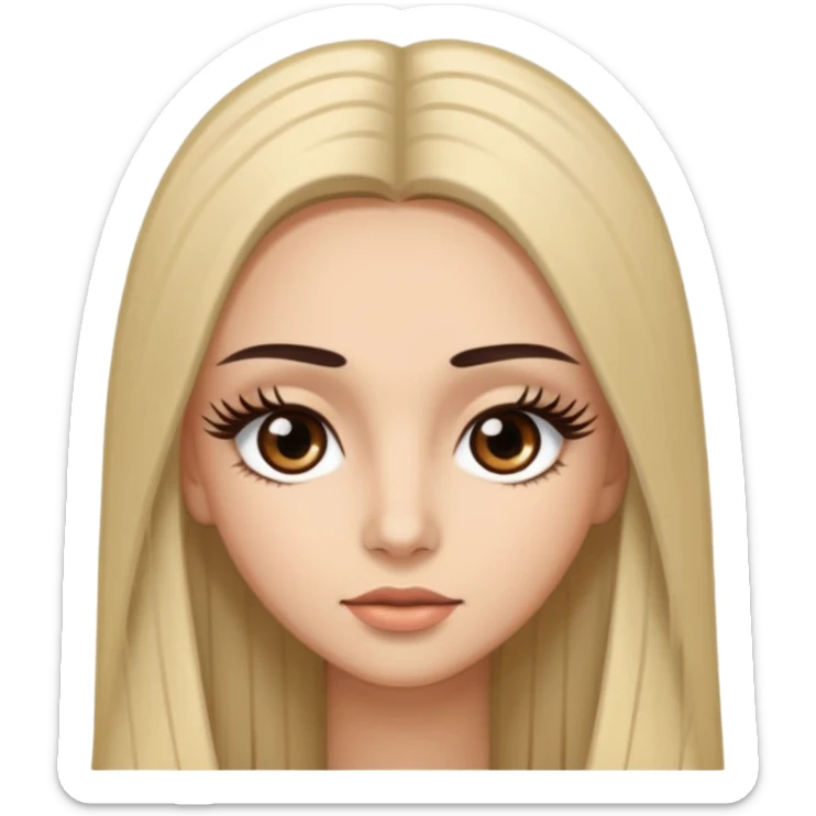 long straight hair dark brown eyes and long lashes with and light  skin sticker