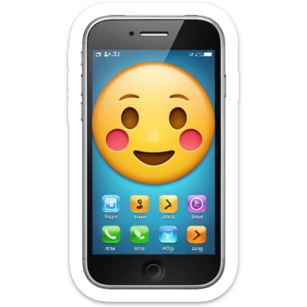 Generate a realistic emoji of a smartphone where a lot of things like data, ideas, inventions and creative stuff coming out of it sticker