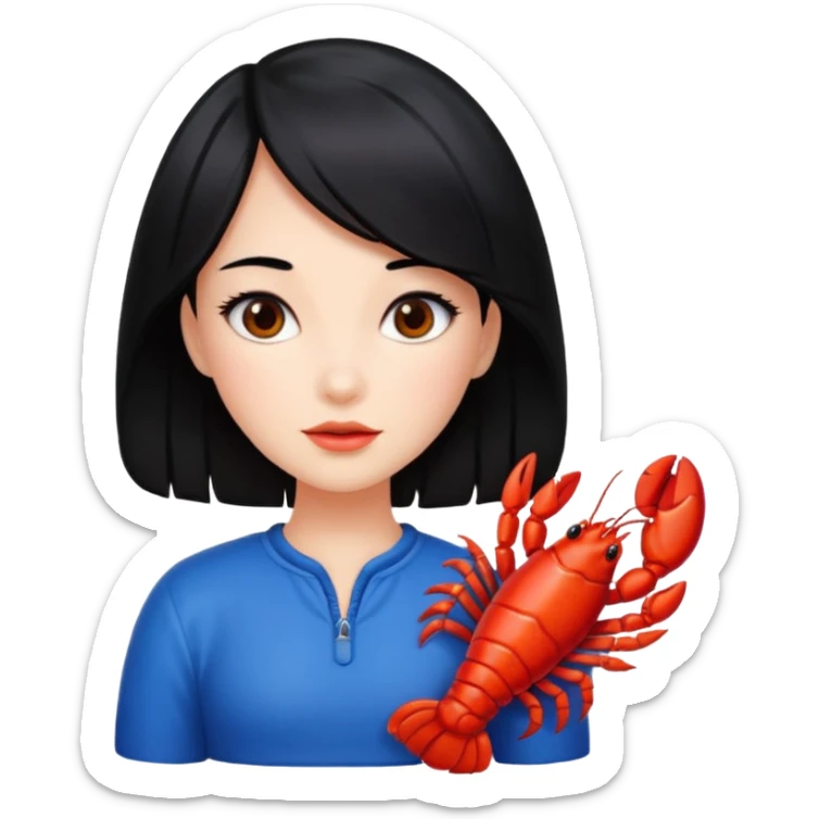 Generate an emoji for “lobster girl” make it cute. She has black hair sticker