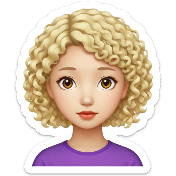 modern Asian girl, short curly light blonde hair, colorful and artistic, graphic design sticker