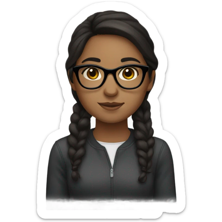 girl with dark brown hair, black glasses and dark brown eyes sticker