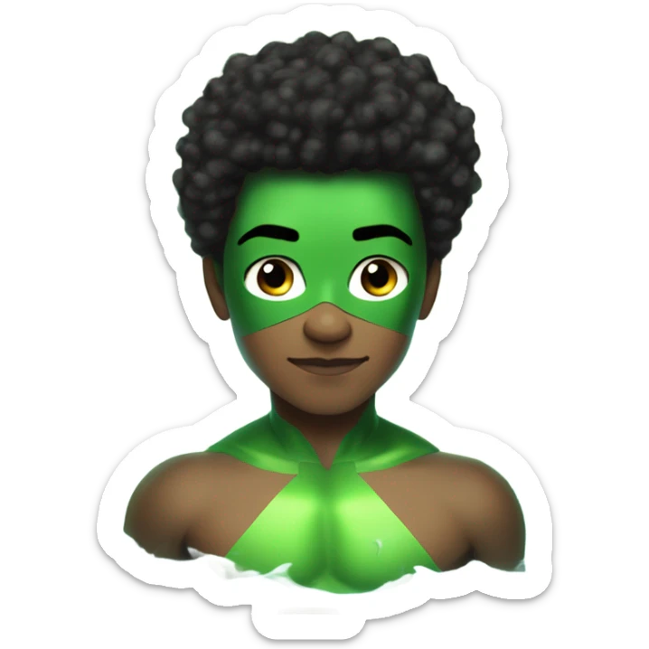 1 Afro Light-skinned male  teenager shirtless in a green superhero costume of Prince Namor swimming. sticker