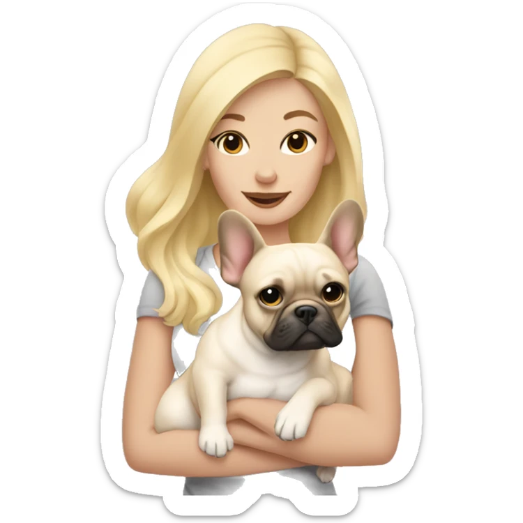 Blonde woman holding blonde French bulldog  sticker