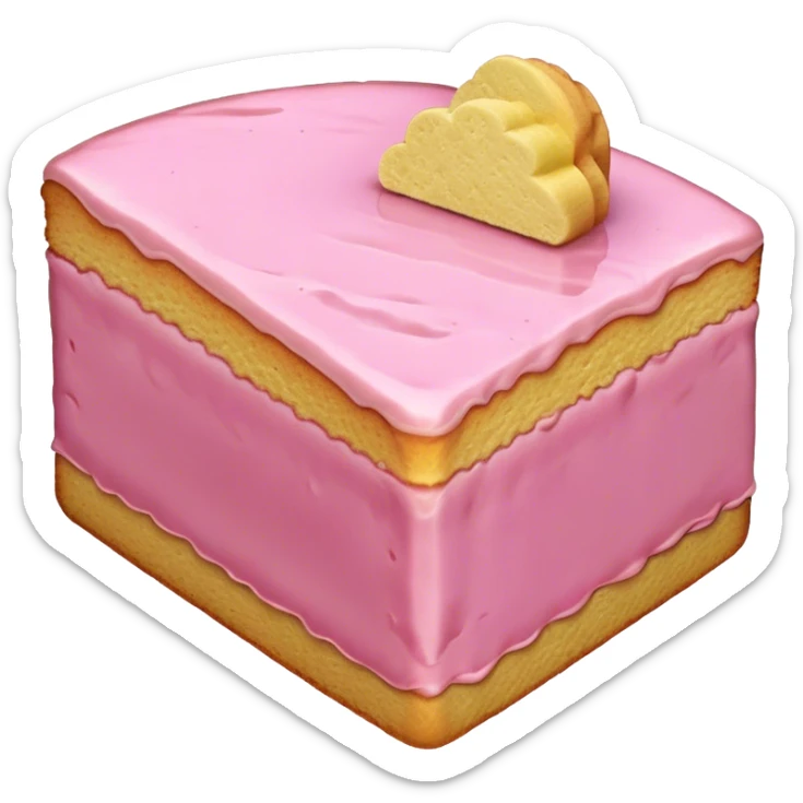 sweet simple slice of sponge cake with pink frosting on the outside, pointing right sticker