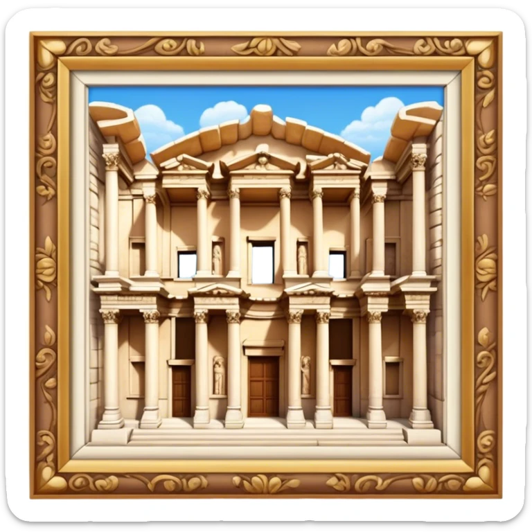 Cinematic Realistic Library of Celsus Landmark Emoji, depicted with an ornate ancient facade rendered with lifelike textures and warm, historical lighting. sticker