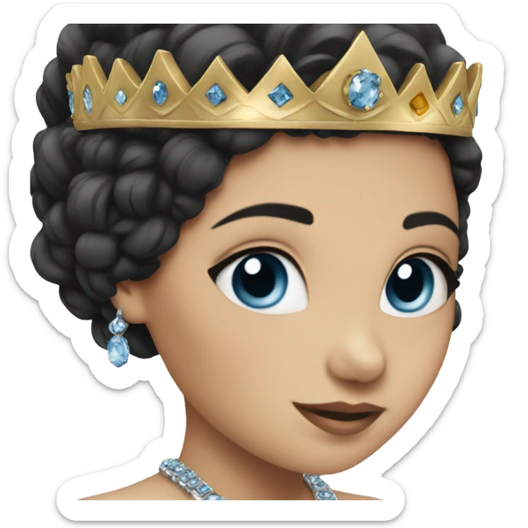 girl with black hair jewelry blue eyes and crown sticker