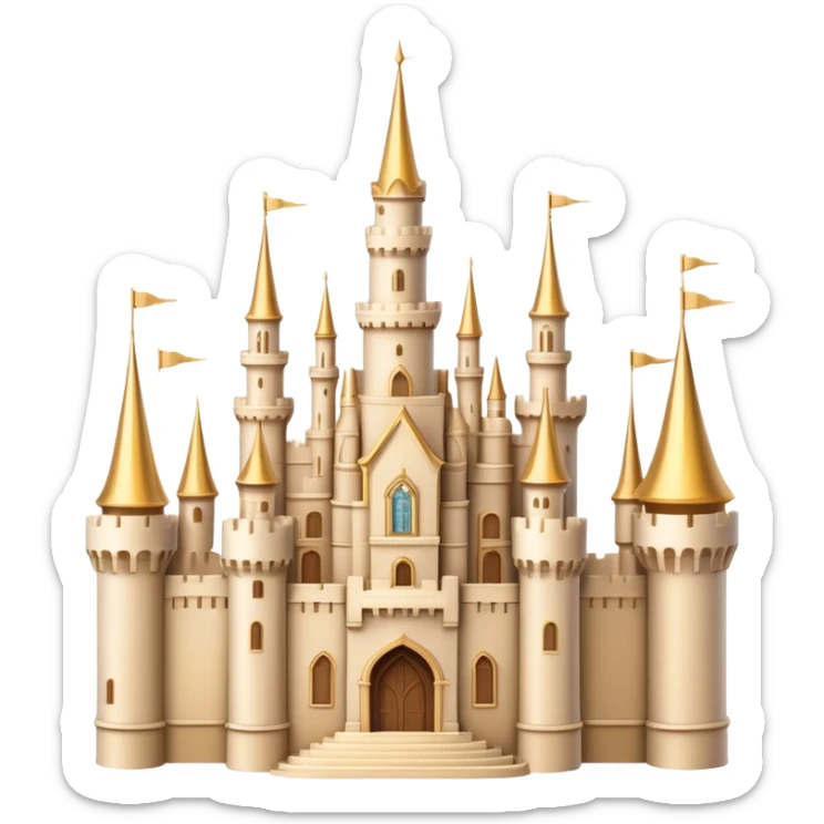 Beige Fantasy castle with golden spires and cream colored walls sticker