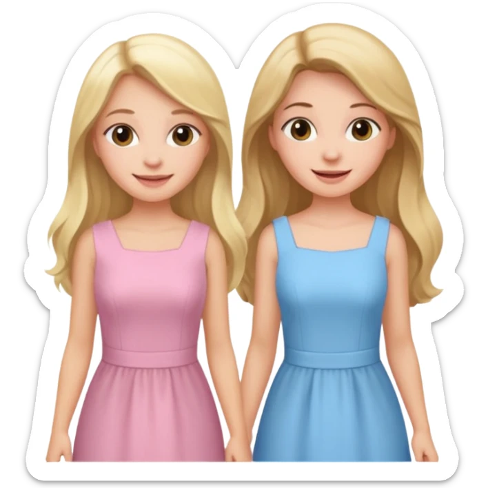happy blonde girl in light blue dress and long hair brunette girl in light pink dress pride and prejudice sticker