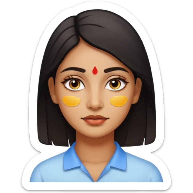 make an emoticon of a woman that has gel-like under eye patches of skincare of transparent color and make the woman slightly indian with only skintone and hair and no other such element and make the patches slightly bigger sticker