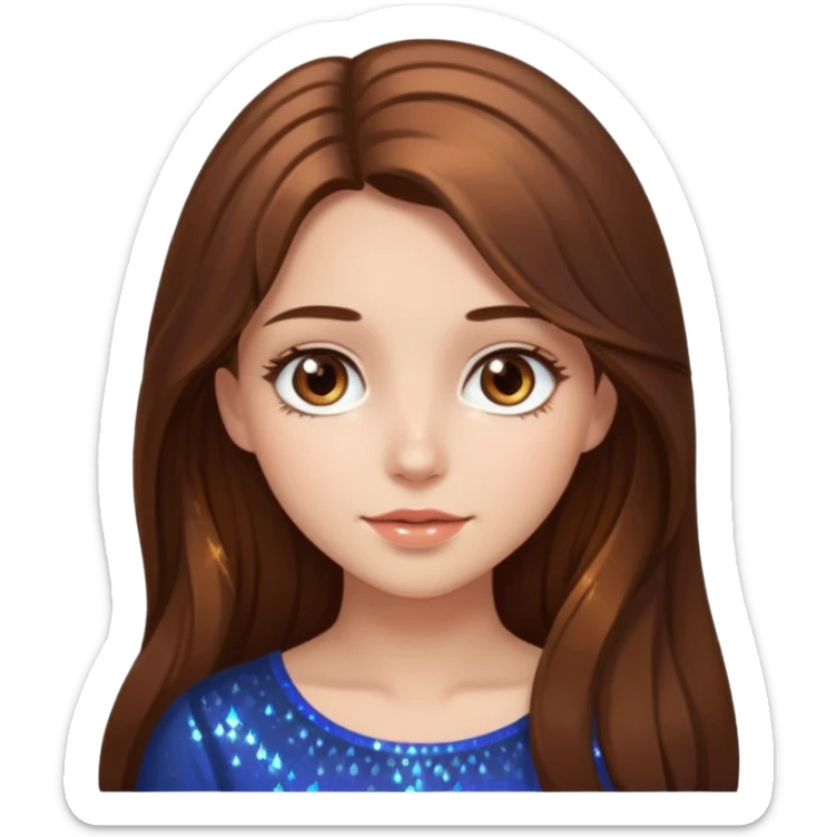 beautiful girl with long and brown hair and brown eyes with sparkles by herside sticker