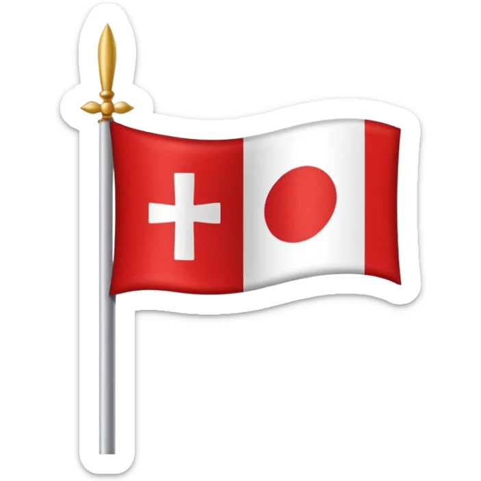Créame un emoji de una bandera roja con un círculo blanco a un costado y una cruz dentro del circulo boanco sticker