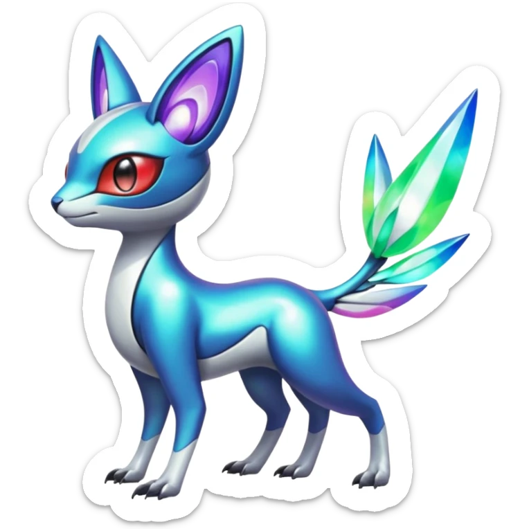 Shiny Colorful Futuristic Vernid-Trico-Meloetta-Latias-Koraidon-Peppercat-Protogen-Pokémon-Digimon-Fakémon-fusion-hybrid-creature sticker