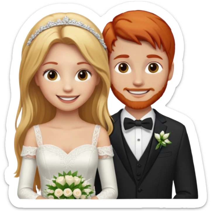 Blonde hair girl longhair redhead boy married wedding clothes sticker