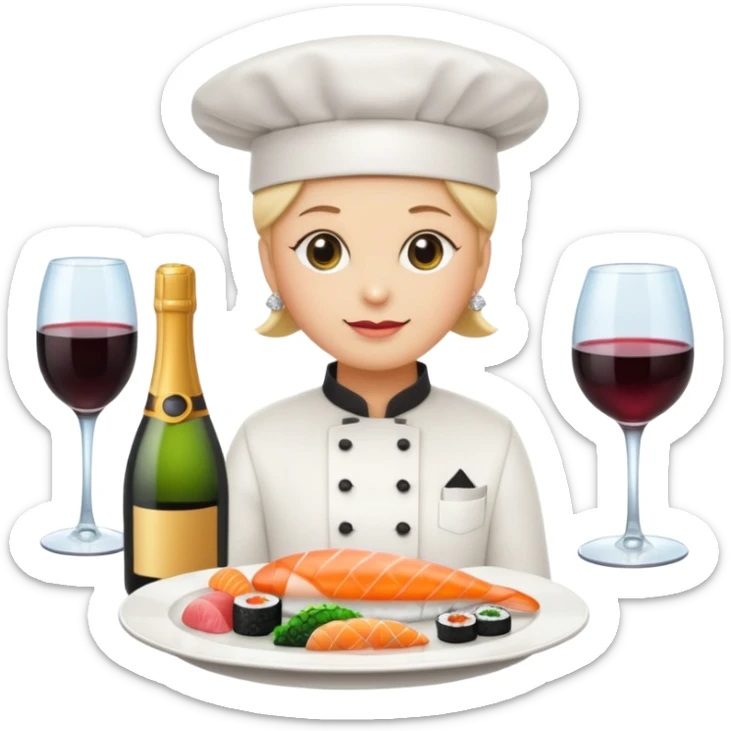 Set of 10 emojis for a luxury catering, food , wines and sparkling, chef, waiter sticker