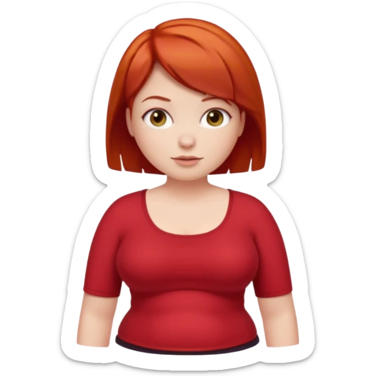 Lazy Short woman with straight ahort red hair and fat tummy sticker
