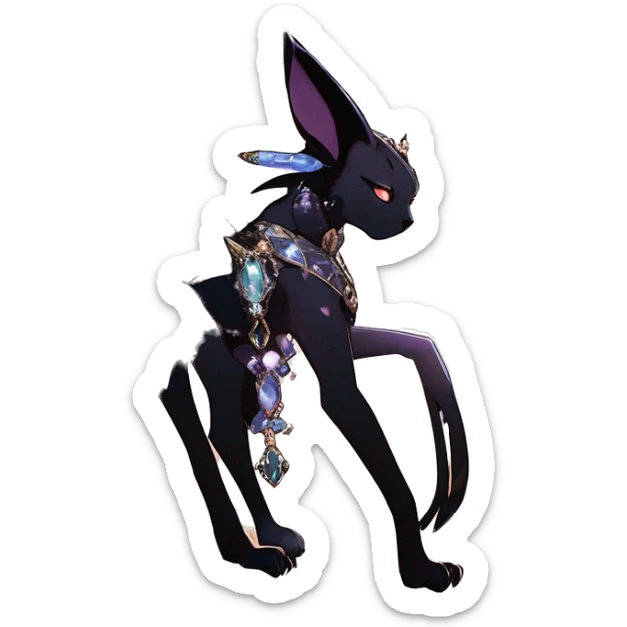cool punk kawaii anime edgy distinguished ethereal elegant beautiful fantasy black ethereal fantasy nargacuga-Noivern-sphynx-Quiana-Fakemon collar harness moon gem jewels full body sticker