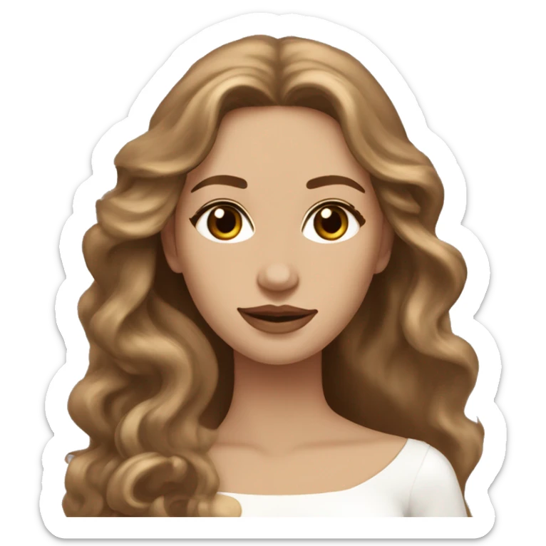Light brown long wavy hair, hazel eyed bride with light-medium skin color looking like a goddess sticker