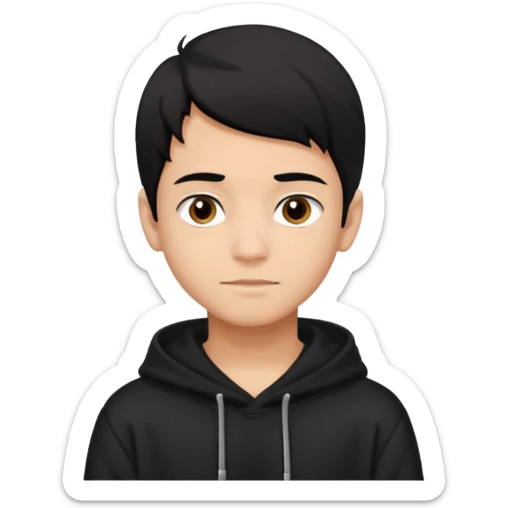 Chłopak ciemno brązowe oczy czarne włosy bluza czarna i taki bardziej żeby wyglądał na 18 latka i trochę usmiechniety sticker