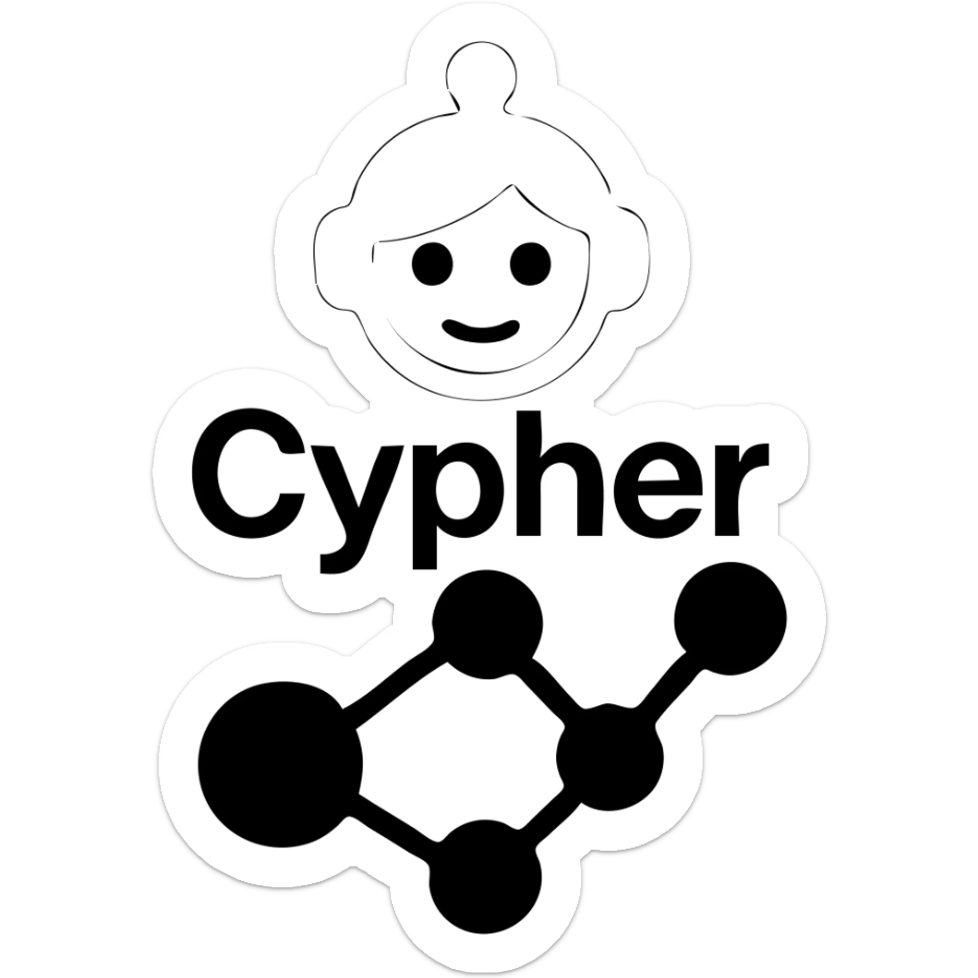 Recolor the robot head blue and change the design to look like a female robot, keeping the 'Cypher' text and graph database node-link motif. sticker