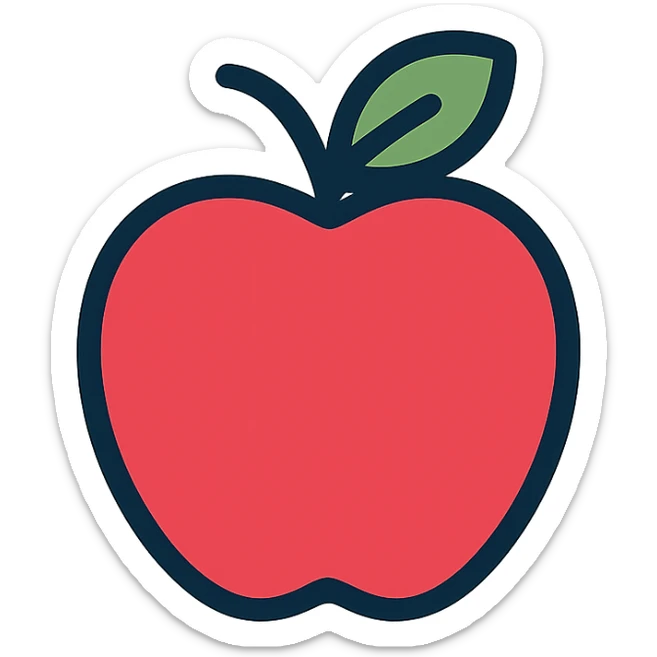 apple, lineal color icon style, black outlines with color fill, clear and friendly, suitable for UI icon sticker