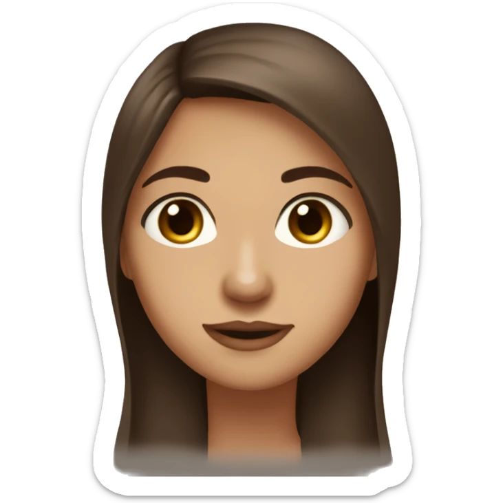 girl long straight brown hair, brown eyes, medium nose, small painted mouth umra sticker