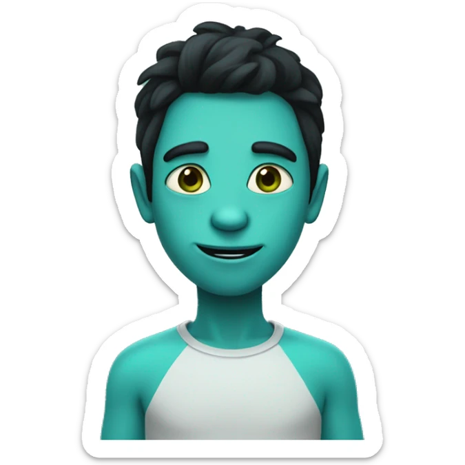 a lizard-human with black hair and greenish blue skin and cyan eyes sticker