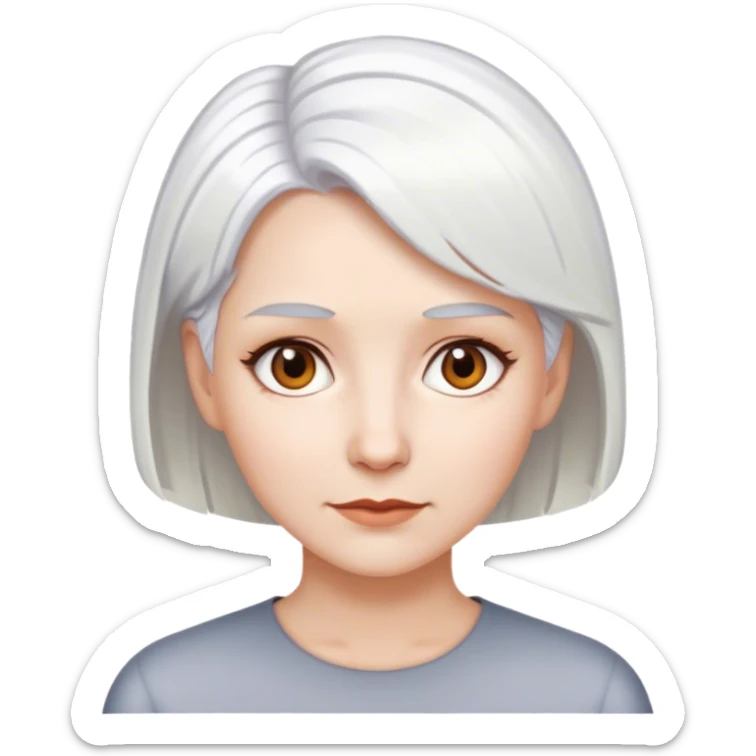White woman with brown eyes, white hair, white skin, short cropped  hair sticker