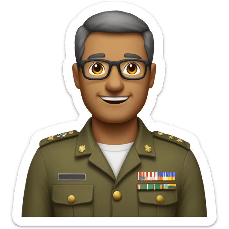 Homme brun cheveux rasés type militaire avec lunettes de vue âgé de 55 ans pesant 85 kilos plutôt souriant et affable divorcé  sticker