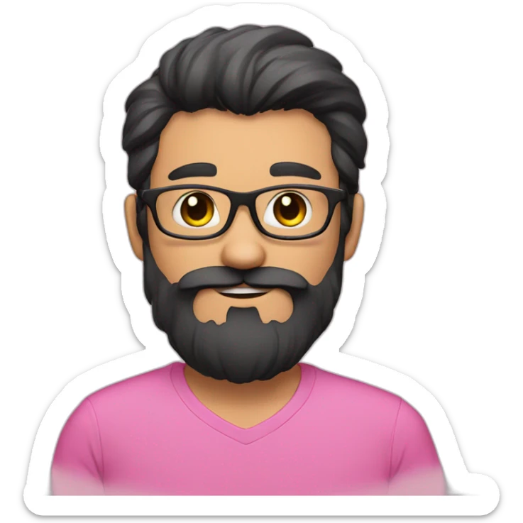 bearded cat man with glasses and pink shirt and black hair  sticker