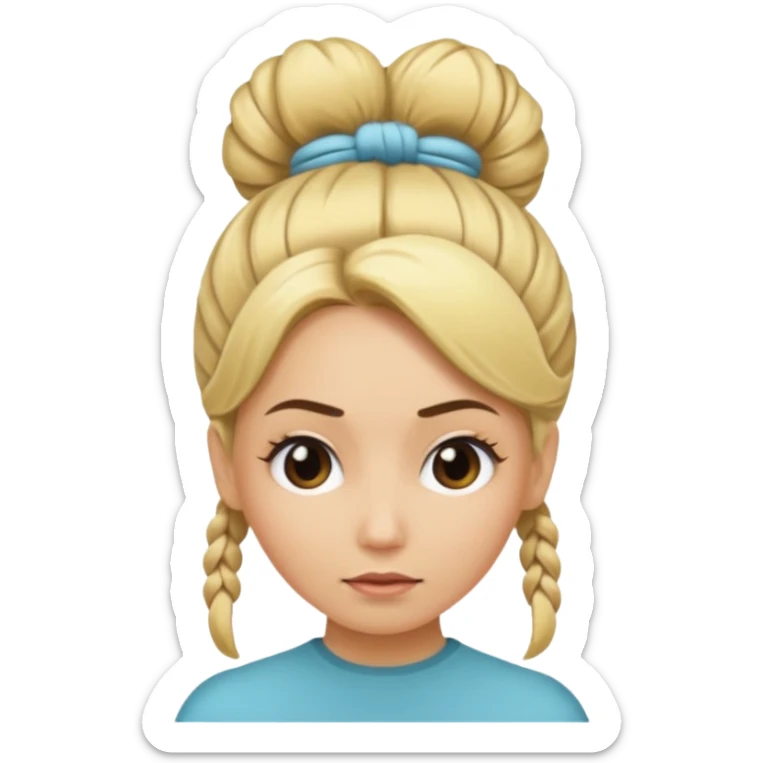 A woman with her hair tied up, blonde, who says "ma, cómo?" sticker