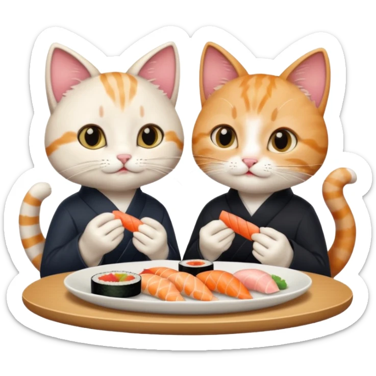 cute girl cat and a cute boy cat eating sushi together sticker