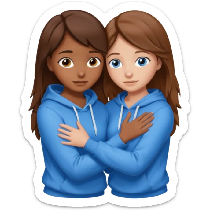 two Girls, Brown and Blonde hair, with Blue Eyes hugging one has Brown hair cute Hug another Version  Both Blue eyes and white hoddies sticker