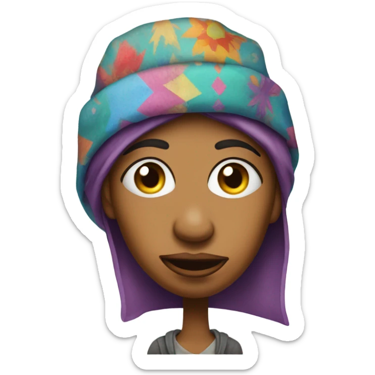 Homeless woman who hates the government but wears a fun hat sticker