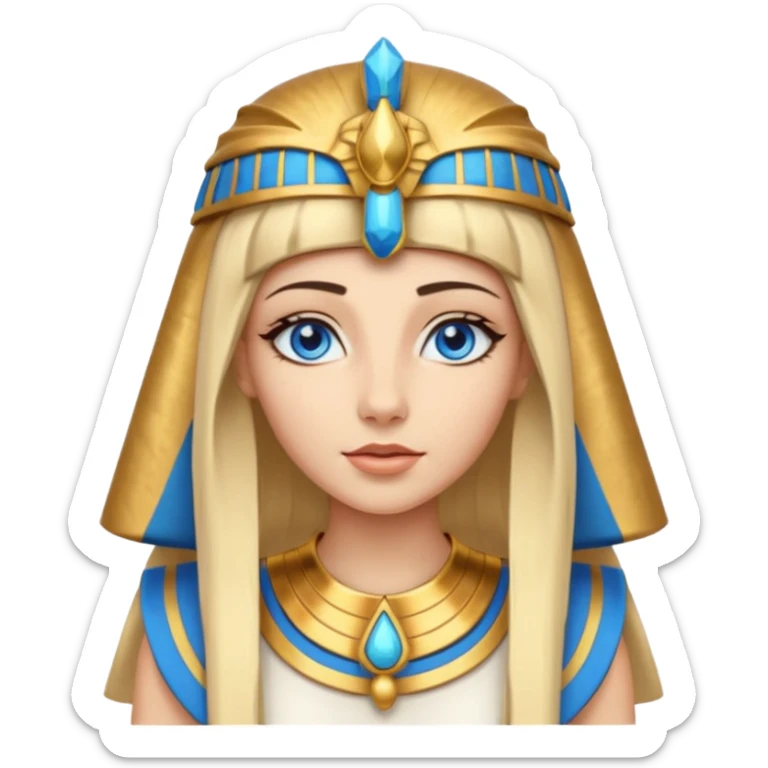 Cleopatra vestita da faraone con il cappello da faraone ma con gli occhi azzurri e i capelli lunghi biondi non troppo chiari sticker