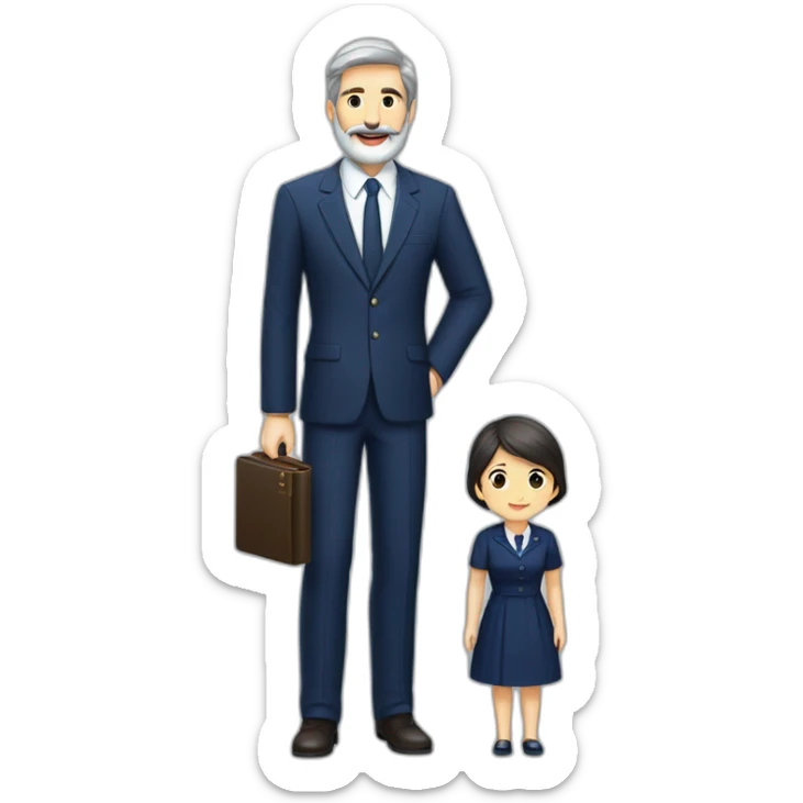 husband classy caucasian 55 dark gray hair trimmed beard wearing navy blue business suit and holding bible, with wife asian age 55 dark hair nurse uniform, no children sticker