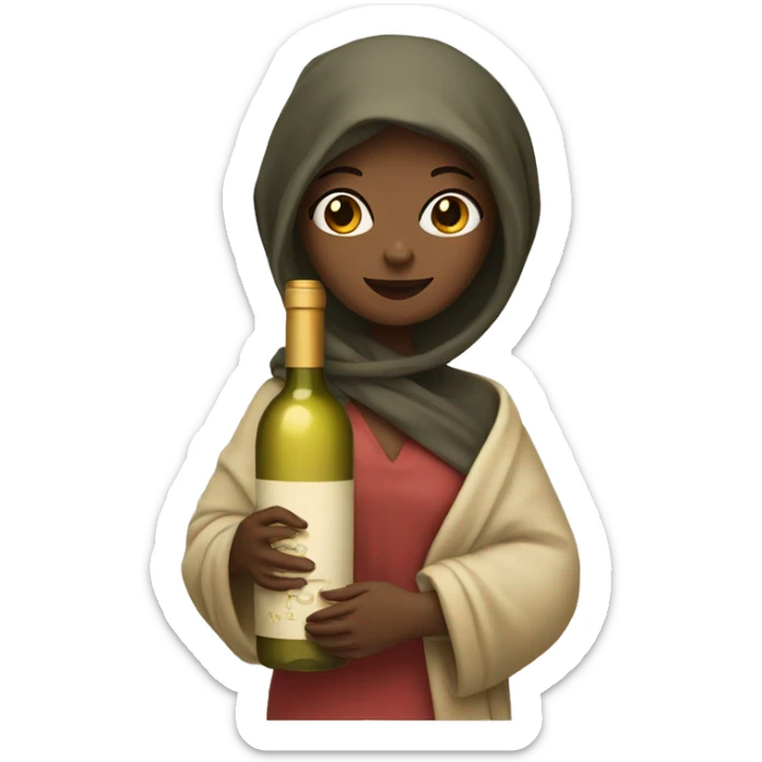  girl with blankets holding a bottle of white wine  sticker