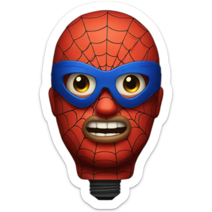 a man in a Spider-Man costume, but instead of a head there is a glowing light bulb. make as a portrait sticker